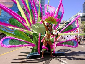 A colourful participant at the 2017 Edmonton Cariwest Festival parade in downtown Edmonton.
