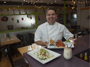 La Patrona, a Mexican restaurant in Sherwood Park with Carlos O'Farril and two dishes,  chile rellenos,and huarache on July 24, 2018.