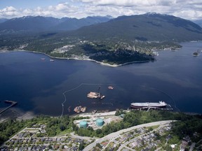 A aerial view of Kinder Morgan's Trans Mountain marine terminal, in Burnaby, B.C., is shown on Tuesday, May 29, 2018.