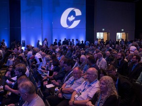 Supporters attend the opening ceremony of the Conservative national convention in Halifax on Thursday, August 23, 2018.
