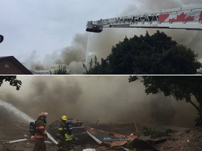 Firefighters at the scene in Kitchener after a house explosion on Aug. 22, 2018. (Airborne_Cop/Twitter)