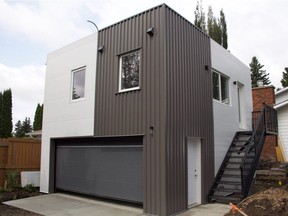 A garden suite in the neighbourhood of Brookside made from three shipping containers.