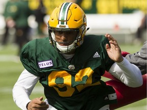 Brandon Pittman drills during Edmonton Eskimos training camp at Commonwealth Stadium in Edmonton, on May 29, 2018.