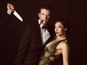 Belinda Cornish and Andrew MacDonald Smith in The Real Inspector Hound at the Edmonton International Fringe Festival.