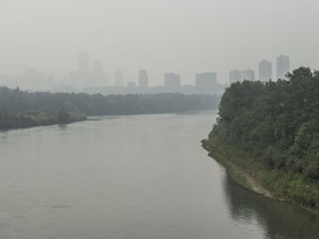 Smoke from wildfires in B.C. again descended on Edmonton, choking residents with a very poor air quality index on August 23, 2018. The index was back to a 4 (moderate risk) Saturday afternoon on August 25, 2018.