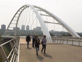 The newly open Walterdale Bridge footpath in use on Friday, Aug. 31, 2018 in Edmonton.