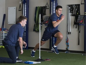 Ethan Bear takes part in medicals and fitness testing during the start of the Edmonton Oilers rookie camp at Rogers Place, in Edmonton Thursday Sept. 6, 2018.