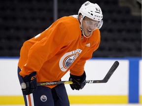 Caleb Jones takes part in the Edmonton Oilers rookie camp at Rogers Place in Edmonton on Monday, Sept. 10, 2018.