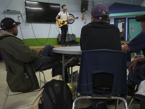 British singer Frank Turner performs at Boyle Street Community Services, 10116 105 Ave., ahead of his show at the Winspear Centre, in Edmonton on Tuesday Sept. 11, 2018.