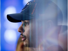 Ty Rattie speaks to the media during the opening day of the Edmonton Oiler's training camp at Rogers Place, Thursday Sept. 13, 2018.