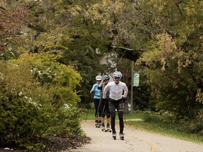 A group of roller skiers makes their way along a bike path near Saskatchewan Drive and 111 Street, in Edmonton Friday Sept. 14, 2018.