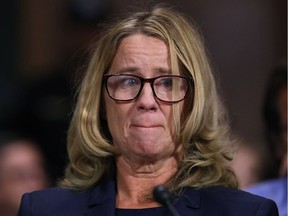 Christine Blasey Ford testifies before the Senate Judiciary Committee in the Dirksen Senate Office Building on Capitol Hill September 27, 2018 in Washington, DC.