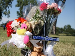 A memorial for Ashton Cardinal, near the north Edmonton apartment where he was killed in 2017. Terence Christopher Lewis was handed a six-year sentence on Aug. 30, 2018 for manslaughter in the 17-year-old's June 23, 2017 death.