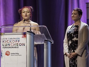 Emily Crockett, left, and Wendy Rabel were keynote speakers at the Thursday, Sept. 20, 2018 United Way Campaign Kick-off.