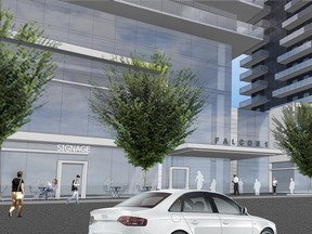 Artist rendering of the proposed Falcon Towers by Langham Developments Ltd. on the northeast corner of 104 Street and 100 Avenue. (City of Edmonton)