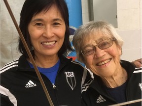 Jujie Luan, left, and Juliet McMaster are headed to the World Veterans Fencing Tournament in Livorno, Italy, in October and are holding a fundraiser for the trip at the Edmonton Fencing Club on the afternoon of Saturday, Sept. 8, 2018.