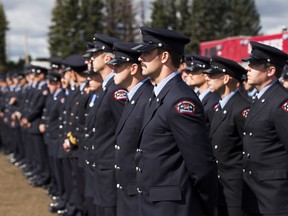 Edmonton Fire Rescue Services holds a Last Alarm Ceremony Saturday for Marc Renaud, a fire fighter who died by suicide while of duty. The service took place at the Holy Trinity Catholic Church in Spruce Grove on Saturday, Sept. 1, 2018 .