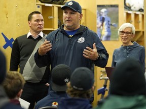 for Edmonton-Beverly-Clareview Deron Bilous and Executive Director of the Alberta Council of Women's Shelters talked to the Edmonton Wildcats on Sunday Sept. 16, 2018 about preventing gender-based violence.