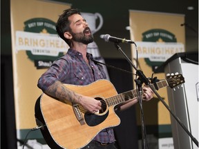 Singer Jay Sparrow performs at a press conference to announce the full festival entertainment lineup for the Grey Cup on Wednesday, Sept. 19, 2018 in Edmonton.