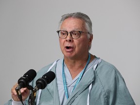 Dr. Robert Black, associate chief medical officer and medical director at the Misericordia Community Hospital, speaks to the media about an air quality issue at the hospital on Friday, Sept. 28, 2018.