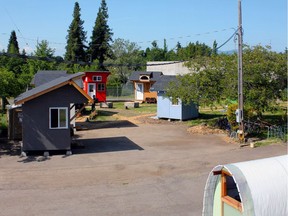 Opportunity Village is intended to be transitional housing for the homeless in Eugene, Oregon. It was built for $100,000 in donations plus gifts in kind on city-owned land.