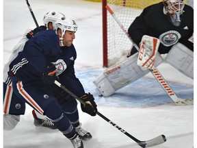 Milan Lucic (27) during a training camp scrimmage at Rogers Place in Edmonton, September 14, 2018. Tom must have a very large closet.