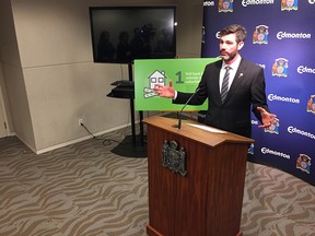 Edmonton Mayor Don Iveson presents his five point approach for the budget on Tuesday, Sept. 11, 2018.
