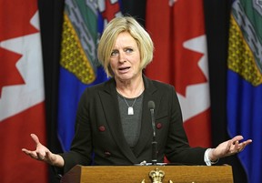 Alberta Premier Rachel Notley responds to the Canadian government order to the National Energy Board regarding the Trans Mountain pipeline expansion project delay in Edmonton on Friday, Sept. 21, 2018.