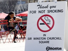 No Smoking signs were put up in Churchill Square on Wednesday April 15, 2015.