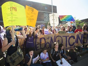 Students at Bloor Collegiate Institute walk out of class to protest sex-ed curriculum changes in Toronto on Friday, September 21, 2018. The walkouts — called “We the students do not consent” — are set to take place in schools from Niagara Falls to Ottawa.