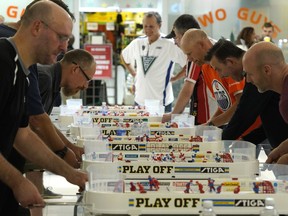 Participants play table hockey at West Edmonton Mall on Saturday September 15, 2018 where the Edmonton Table Hockey League hosted the 15th Annual Centennial Challenge Cup of Table Hockey tournament.