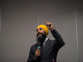 NDP Leader Jagmeet Singh speaks during the second day of a three-day NDP caucus national strategy session in Surrey, B.C., on Wednesday September 12, 2018.