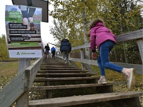 Climbing one million stairs, one step at a time, for Healthy Steps for Change fundraiser which supports adventure camp for children from low-income families was held at the Grandview Stairs in Whitemud Park, Edmonton, October 6, 2018. Ed Kaiser/Postmedia