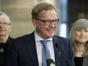 Education Minister David Eggen speaks about the new updated provincial Kindergarten to Grade 4 curriculum during a press conference in Edmonton, Wednesday Oct. 10, 2018.