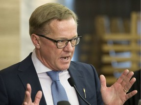Education Minister David Eggen speaks about the new updated provincial Kindergarten to Grade 4 curriculum during a press conference in Edmonton, Wednesday Oct. 10, 2018.