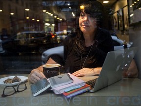 Author Twyla Campbell writes in Credo coffee house on 104th St., one of chef Gail Hall's favourite downtown spots.