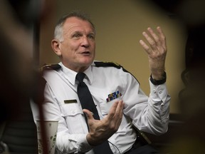 Edmonton police Chief Rod Knecht speaks to the media during his final interview before leaving the Edmonton Police Service on Tuesday, Oct. 23, 2018.