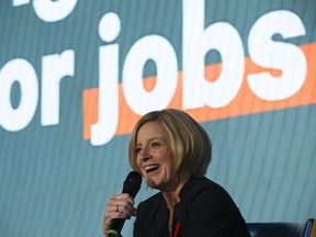 Premier Rachel Notley speaks during the Alberta NDP convention at the Westin Hotel, in Edmonton on Saturday, Oct. 27, 2018.