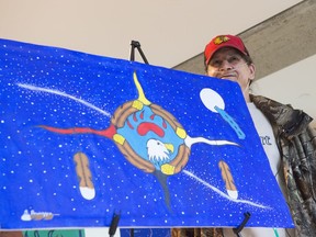 Brad Ponicappo created his paintings with the hope they can bring someone peace and comfort during his two month stay in the Royal Alexandra Hospital.  The hospital is showcasing Ponicappo's work in a one-day show, titled The Art of Healing on October 2, 2018. Shaughn Butts / Postmedia For a Dustin Cook story running October 3, 2018.