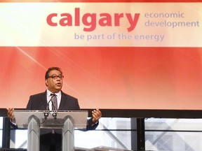 Calgary mayor Naheed Nenshi speaks at a Economic Outlook Luncheon put on by the Calgary Economic Development at the at the TELUS Calgary Convention Centre on Wednesday, October 3, 2018. Dean Pilling/Postmedia