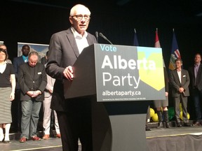 Alberta Party Leader Stephen Mandel speaks to members at the party's annual general meeting in Edmonton on Saturday, Oct. 20, 2018.