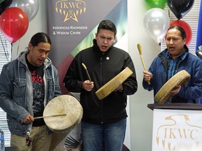 Drummers at the opening of the Indigenous Knowledge and Wisdom Centre in Edmonton on Friday Oct. 26, 2018. The centre will provide resources and help support First Nations band-operated schools in Alberta to help facilitate preservation and revitalization of Indigenous culture and language.