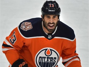 Edmonton Oilers defenceman Jason Garrison in action against the Arizona Coyotes during NHL preseason action at Rogers Place in Edmonton on Sept. 27, 2018.