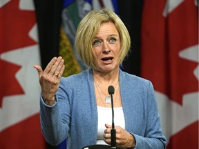 Alberta Premier Rachel Notley warned against dog-whistle politics on Tuesday, Oct. 9, 2018 as she criticized the UCP party for an event that saw candidates pose for photos with Soldiers of Odin members.