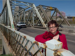 Journal columnist Paula Simons, who was appointed to the Canadian Senate on  Wednesday, Oct. 3, 2018 stands next to Edmonton's Low Level Bridge in 2015.