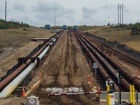 Pipelines are seen during a grand opening event for the Suncor Fort Hills oilsands extraction site near Fort McKay, Alta. last month.