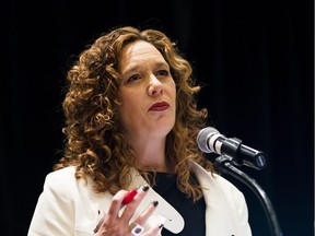 Environmental activist Tzeporah Berman talks about her concerns with the Trans Mountain pipeline and Canada's reliance on fossil fuels during a teachers' conference for social studies, Indigenous education, and environmental and outdoor education teachers on Saturday, Oct. 13, 2018 in Edmonton.