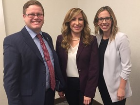 The three candidates vying for the UCP Edmonton-West Henday nomination — Lance Coulter, left, Leila Houle and Nicole Williams — spoke at a candidates forum on Wednesday, Oct. 10, 2018.