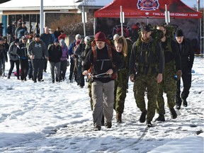 The Rucksack March for Rememebrance was held by first responders as a fundraiser for Wounded Warriors with the goal of raising $10,000 to support veterans, first responders and their families, at Gold Bar Park in Edmonton, November 3, 2018. Ed Kaiser/Postmedia