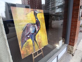 Alex Labarda's Crane Kick in the ArtHole window on Jasper Avenue.